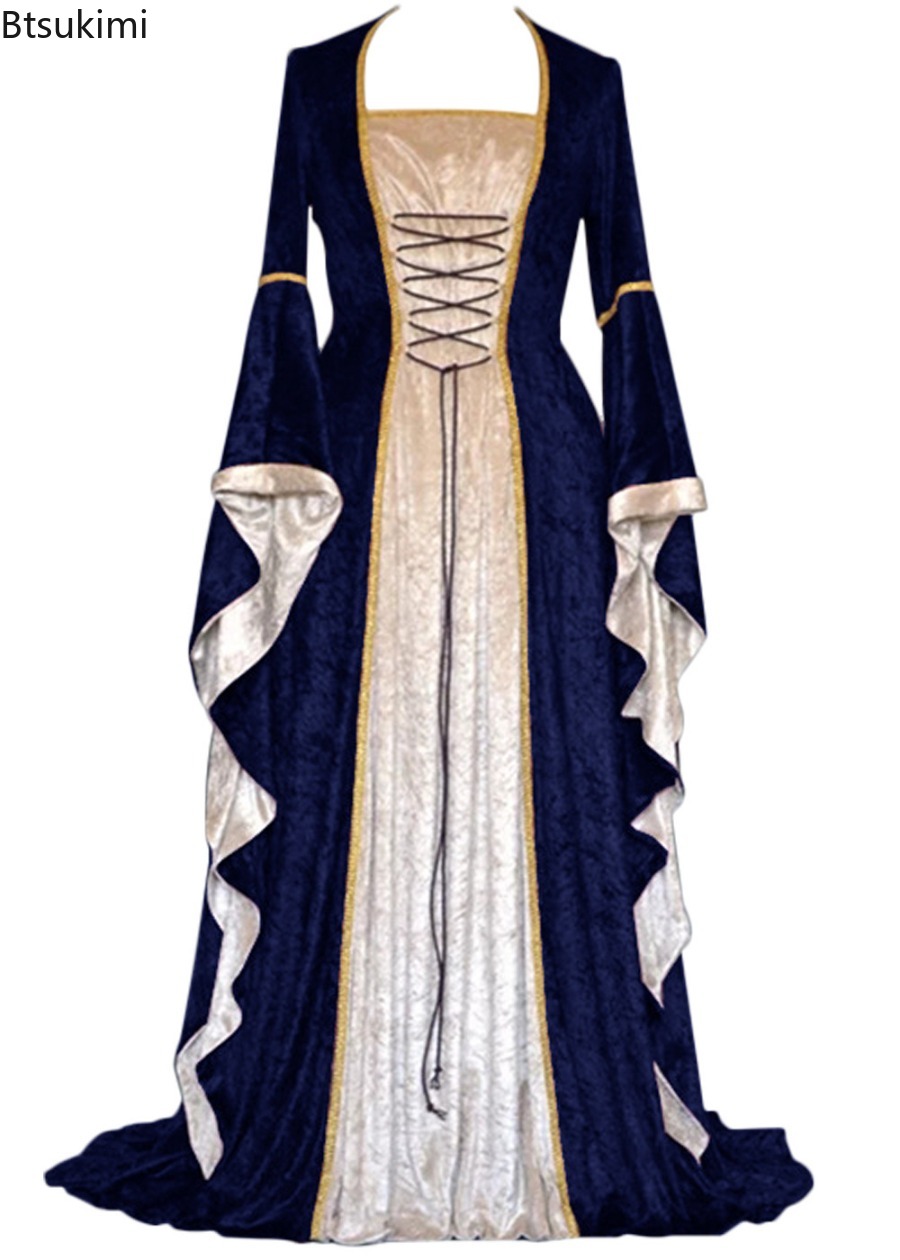 Medieval Renaissance Dress Women - فستان نسائي طويل بتصميم عتيق مستوحى