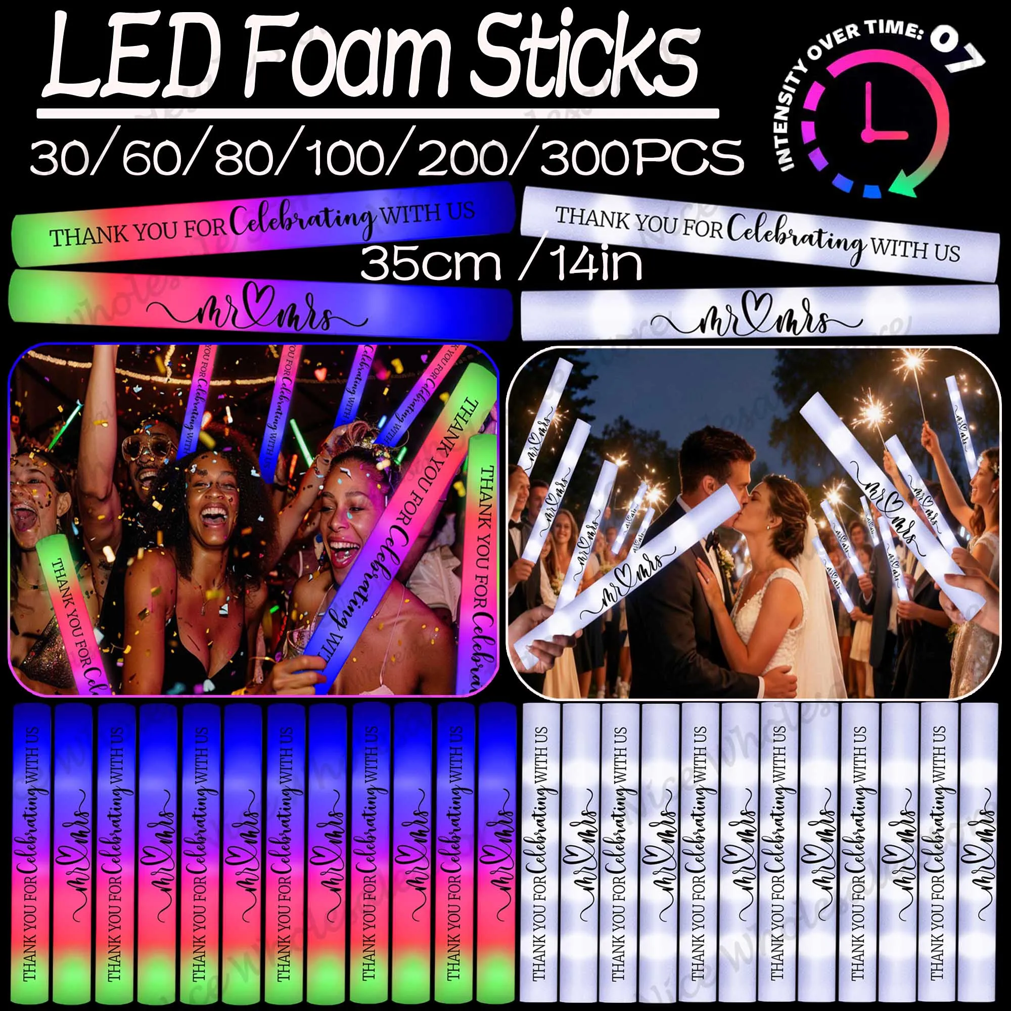 عصي إضاءة LED بالجملة 100-30 ق - مراجعة Flashing Led Foam Sticks Party وسعره